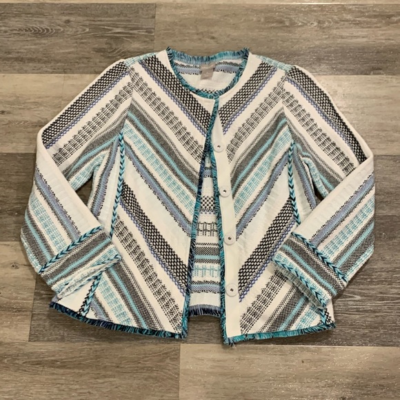 Chico’s Structured Stripe Cardigan size 0 - Picture 3 of 7